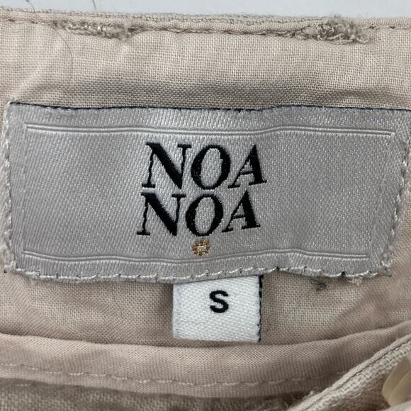 Noa Noa Cream Tan Khaki Lightweight Pleated Front Zip Button Linen Bermuda Short - Picture 2 of 8